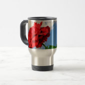 Rosa Don Juan mit einer blauen Himmelsblume-Tasse Reisebecher (Vorderseite Links)