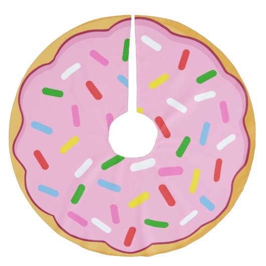 Rosa Donut mit farbenfrohen Sprinklen Polyester Weihnachtsbaumdecke (Vorderseite)