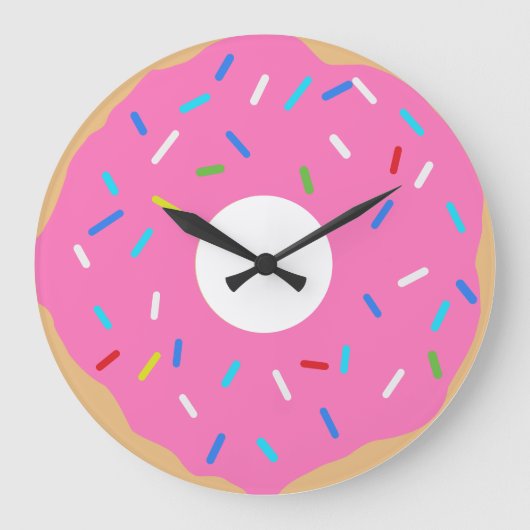 Rosa Donut mit Sprinklen Große Wanduhr (Vorderseite)