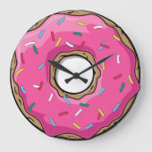 Rosa Donut mit Sprinklen Große Wanduhr (Vorderseite)