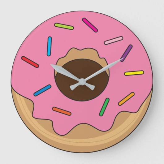 Rosa Donut mit Sprinklen Große Wanduhr (Vorderseite)