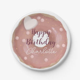 Rosa Donut Streusel Frohen Geburtstag Pappteller