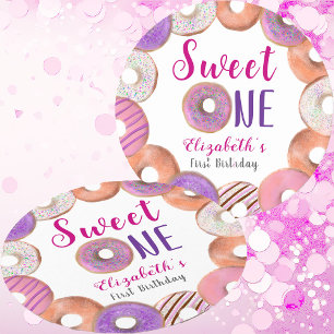 Rosa Donut Sweet ein erster Geburtstag Custom Runder Pappuntersetzer