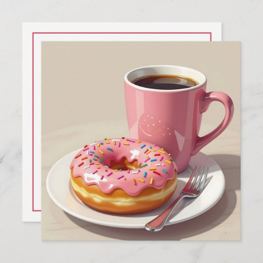 Rosa Donut und Kaffee | Behalt in Touch Karte (Vorne/Hinten)