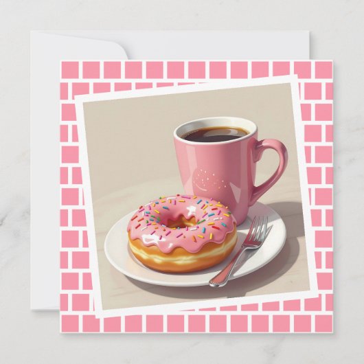 Rosa Donut und Kaffee | Behalt in Touch Karte (Vorderseite)