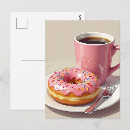 Rosa Donut und Kaffee | Behalt in Touch Postkarte (Vorne/Hinten)