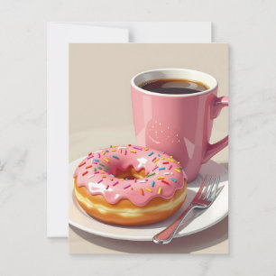 Rosa Donut und Kaffee   Behalt in Touch Postkarte
