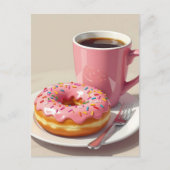 Rosa Donut und Kaffee | Behalt in Touch Postkarte (Vorderseite)