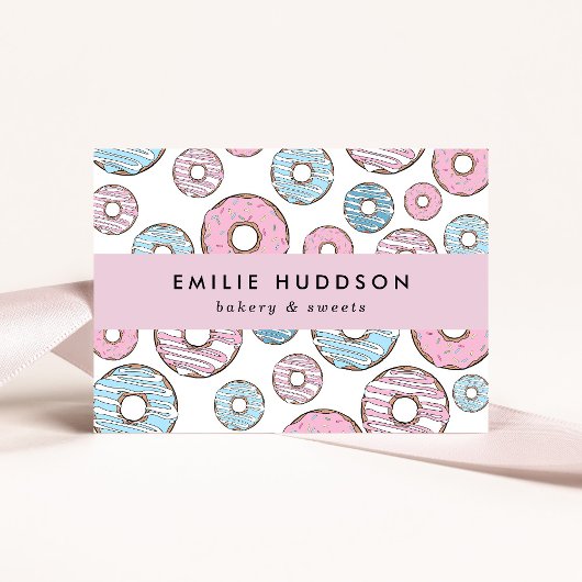 Rosa Donuts, blaue Donuts, Kuchenladen, Konditorei Visitenkarte