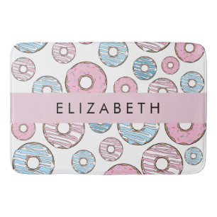Rosa Donuts, blaue Donuts, Sprinklen, Ihr Name Badematte