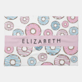 Rosa Donuts, blaue Donuts, Sprinklen, Ihr Name Geschirrtuch (Horizontal)