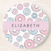 Rosa Donuts, blaue Donuts, Sprinklen, Ihr Name Getränkeuntersetzer (Vorne)