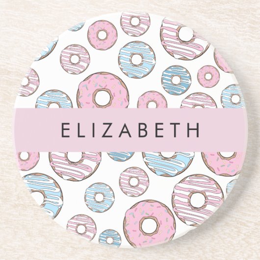 Rosa Donuts, blaue Donuts, Sprinklen, Ihr Name Getränkeuntersetzer (Vorne)