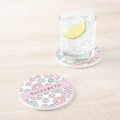 Rosa Donuts, blaue Donuts, Sprinklen, Ihr Name Getränkeuntersetzer (Seite)