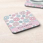 Rosa Donuts, blaue Donuts, Sprinklen, Ihr Name Getränkeuntersetzer (Linke Seite)