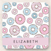Rosa Donuts, blaue Donuts, Sprinklen, Ihr Name Getränkeuntersetzer (Vorderseite)