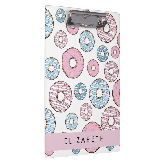 Rosa Donuts, blaue Donuts, Sprinklen, Ihr Name Klemmbrett (Rechts)