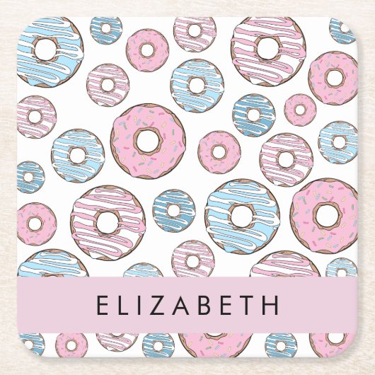 Rosa Donuts, blaue Donuts, Sprinklen, Ihr Name Rechteckiger Pappuntersetzer (Vorderseite)