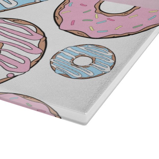 Rosa Donuts, blaue Donuts, Sprinklen, Ihr Name Schneidebrett (Ecke)