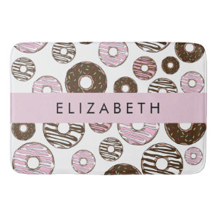 Rosa Donuts, braune Donuts, Sprinklen, Ihr Name Badematte