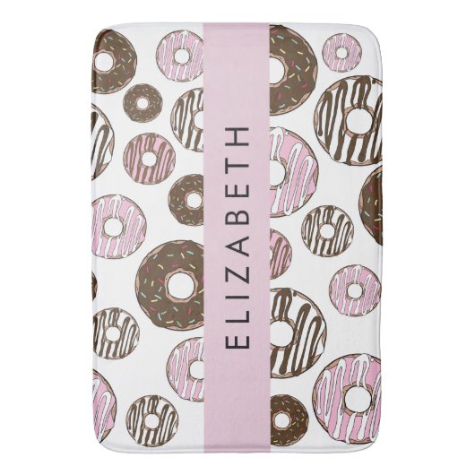 Rosa Donuts, braune Donuts, Sprinklen, Ihr Name Badematte (Vorderseite Vertikal)