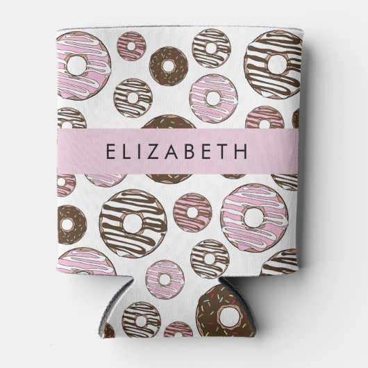 Rosa Donuts, braune Donuts, Sprinklen, Ihr Name Dosenkühler (Vorderseite)