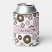 Rosa Donuts, braune Donuts, Sprinklen, Ihr Name Dosenkühler (Kanne Rückseite)