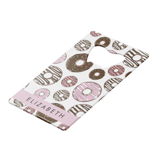 Rosa Donuts, braune Donuts, Sprinklen, Ihr Name Geldbeutel Flaschenöffner (Rückseite Schrägansicht)