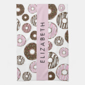 Rosa Donuts, braune Donuts, Sprinklen, Ihr Name Geschirrtuch (Vertikal)