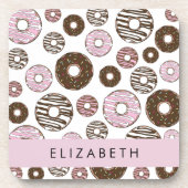 Rosa Donuts, braune Donuts, Sprinklen, Ihr Name Getränkeuntersetzer (Vorderseite)