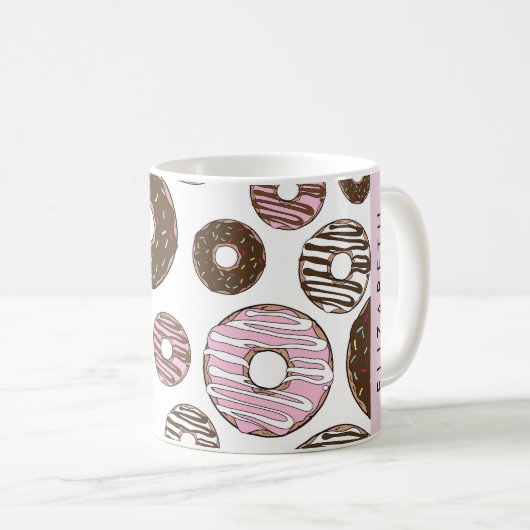 Rosa Donuts, braune Donuts, Sprinklen, Ihr Name Kaffeetasse (VorderseiteRechts)