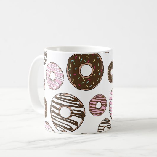 Rosa Donuts, braune Donuts, Sprinklen, Ihr Name Kaffeetasse (Vorderseite Links)