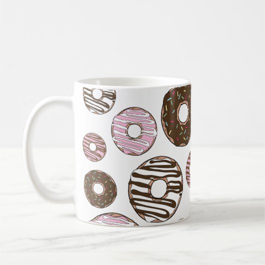 Rosa Donuts, braune Donuts, Sprinklen, Ihr Name Kaffeetasse (Links)