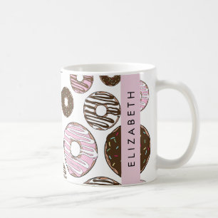 Rosa Donuts, braune Donuts, Sprinklen, Ihr Name Kaffeetasse