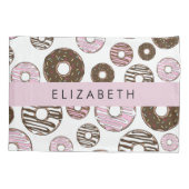 Rosa Donuts, braune Donuts, Sprinklen, Ihr Name Kissenbezug (Rückseite)