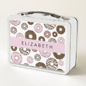 Rosa Donuts, braune Donuts, Sprinklen, Ihr Name Metall Brotdose (Rückseite)