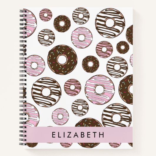 Rosa Donuts, braune Donuts, Sprinklen, Ihr Name Notizblock (Vorderseite)