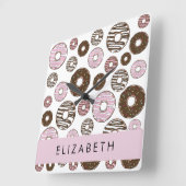Rosa Donuts, braune Donuts, Sprinklen, Ihr Name Quadratische Wanduhr (Winkel)