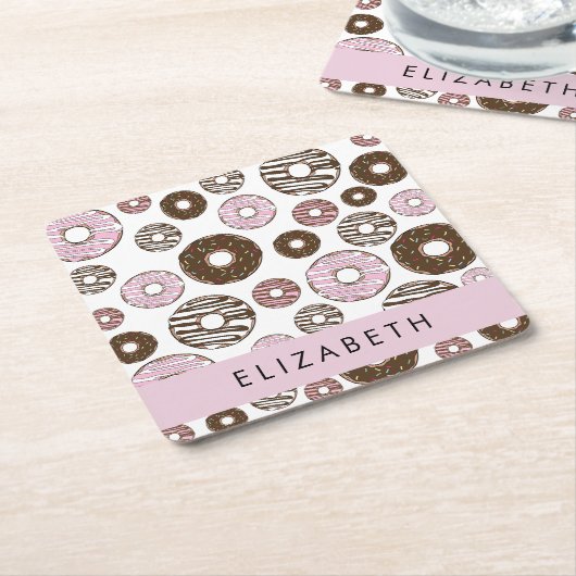 Rosa Donuts, braune Donuts, Sprinklen, Ihr Name Rechteckiger Pappuntersetzer (angewinkelt)
