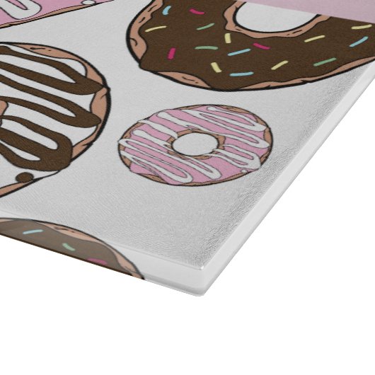 Rosa Donuts, braune Donuts, Sprinklen, Ihr Name Schneidebrett (Ecke)