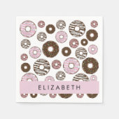 Rosa Donuts, braune Donuts, Sprinklen, Ihr Name Serviette (Vorderseite)