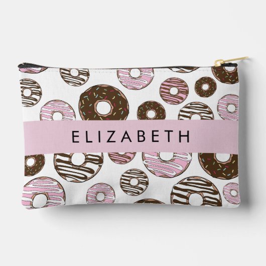 Rosa Donuts, braune Donuts, Sprinklen, Ihr Name Zubehörtasche (Rückseite)