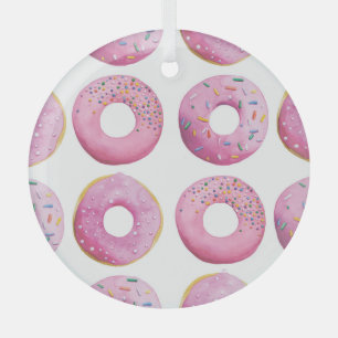 Rosa Donuts, farbenfrohe Zuckerkultur. Ornament Aus Glas