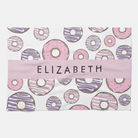 Rosa Donuts, Lila Donuts, Sprinklen, Ihr Name Geschirrtuch (Horizontal)