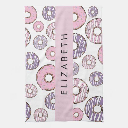 Rosa Donuts, Lila Donuts, Sprinklen, Ihr Name Geschirrtuch (Vertikal)