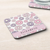 Rosa Donuts, Lila Donuts, Sprinklen, Ihr Name Getränkeuntersetzer (Linke Seite)