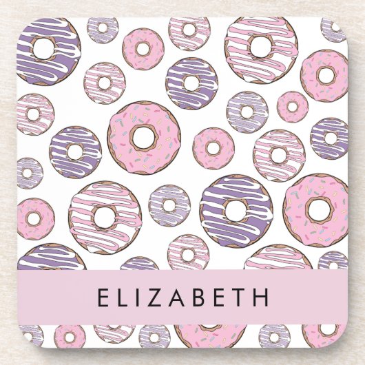 Rosa Donuts, Lila Donuts, Sprinklen, Ihr Name Getränkeuntersetzer (Vorderseite)