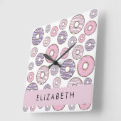 Rosa Donuts, Lila Donuts, Sprinklen, Ihr Name Quadratische Wanduhr (Winkel)