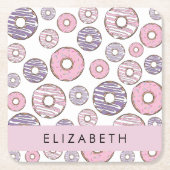 Rosa Donuts, Lila Donuts, Sprinklen, Ihr Name Rechteckiger Pappuntersetzer (Vorderseite)