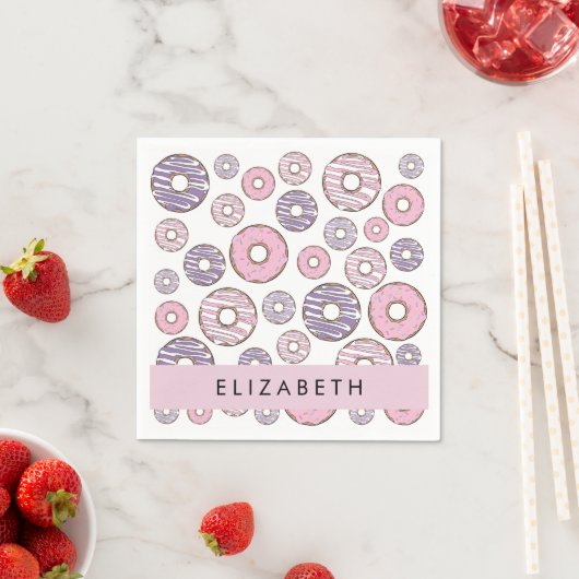 Rosa Donuts, Lila Donuts, Sprinklen, Ihr Name Serviette (Beispiel)